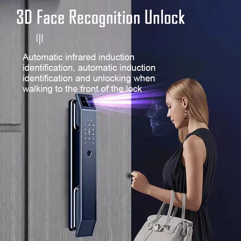 3D Face Recognition Unlock Digital Door Lock with Camera Fingerprint Password Unlock Keyless Electronic Door Lock